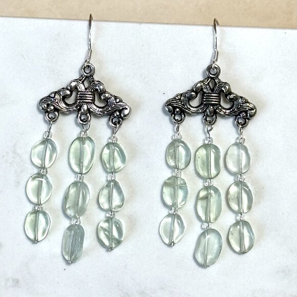2/20$, Light Green Fluorite Earrings, Genuine Gemstone & Sterling Silver Hooks - Picture 1 of 10